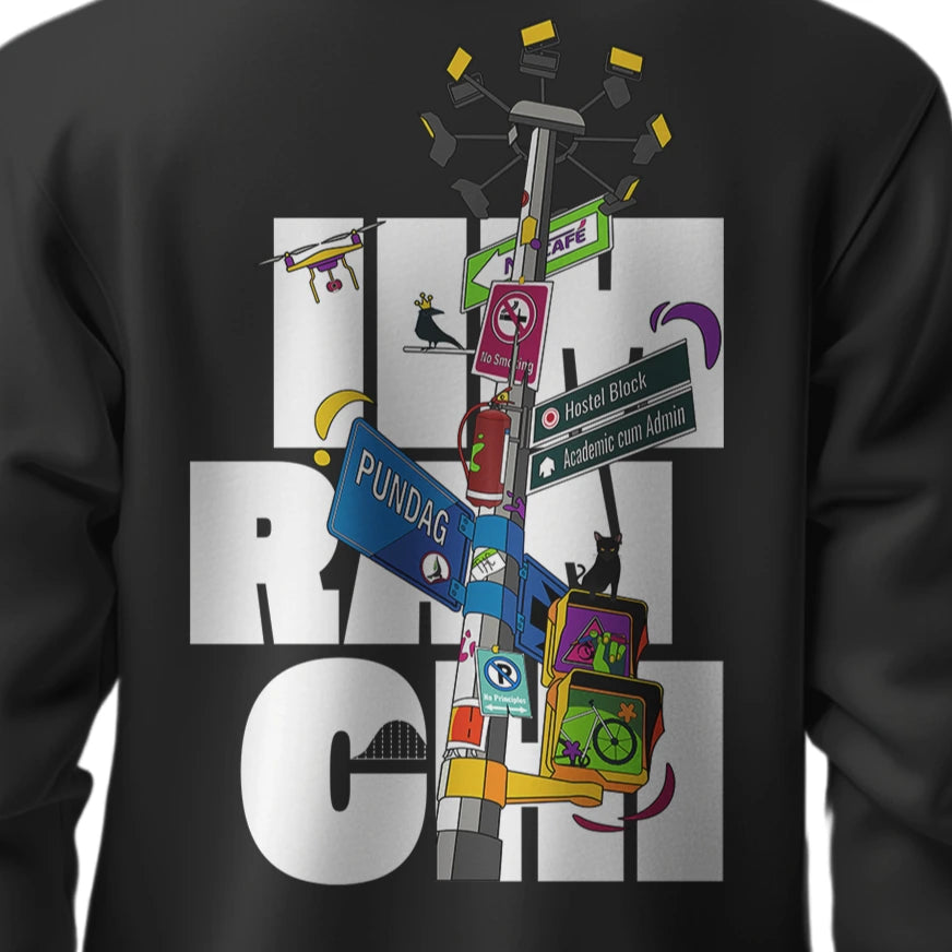 IIM Ranchi black hoodie back artwork
