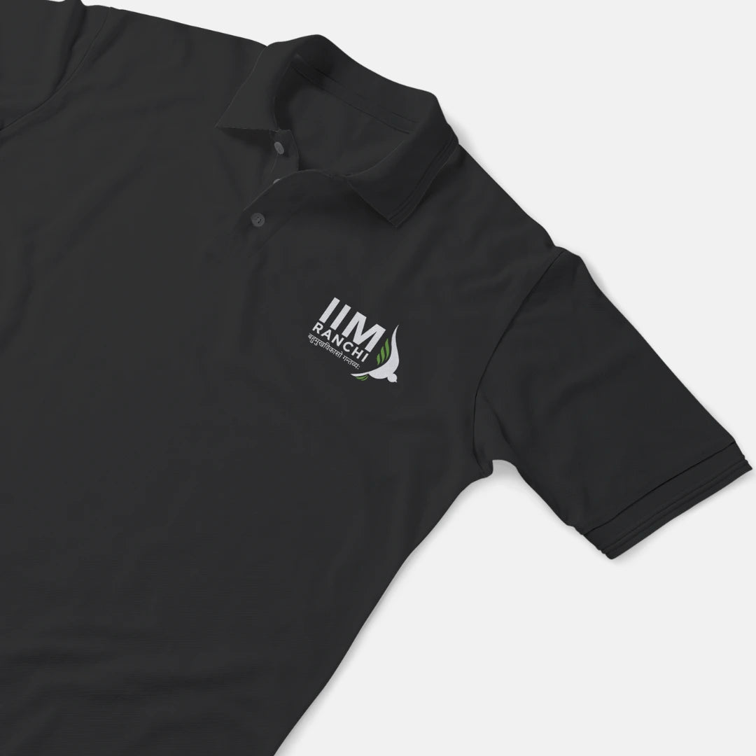 Black IIM Ranchi polo with campus insignia