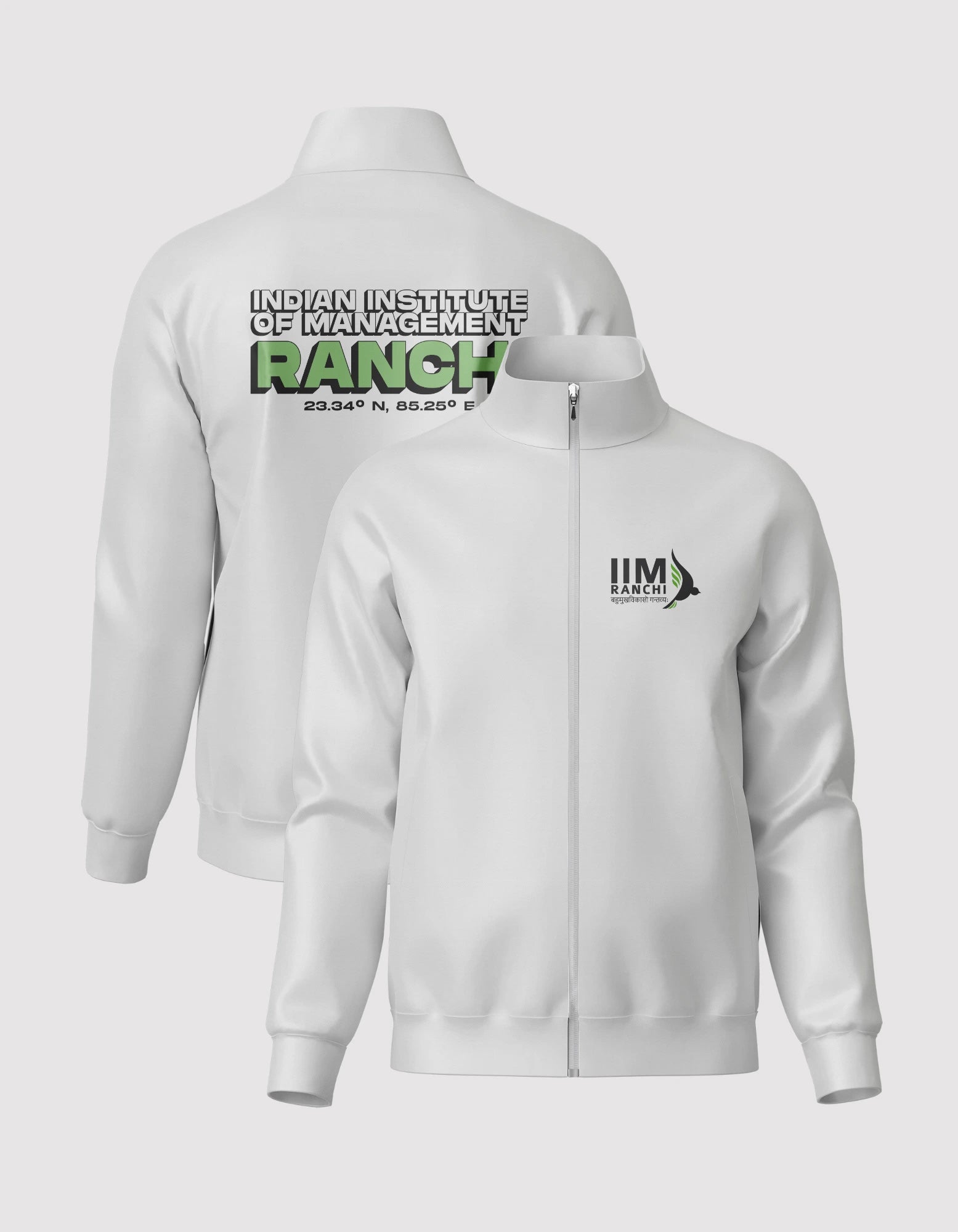 White IIM Ranchi track jacket front and back