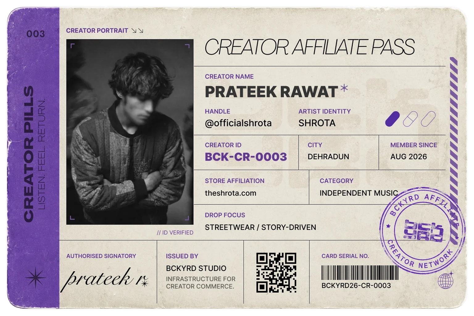 Prateek Rawat creator ID back